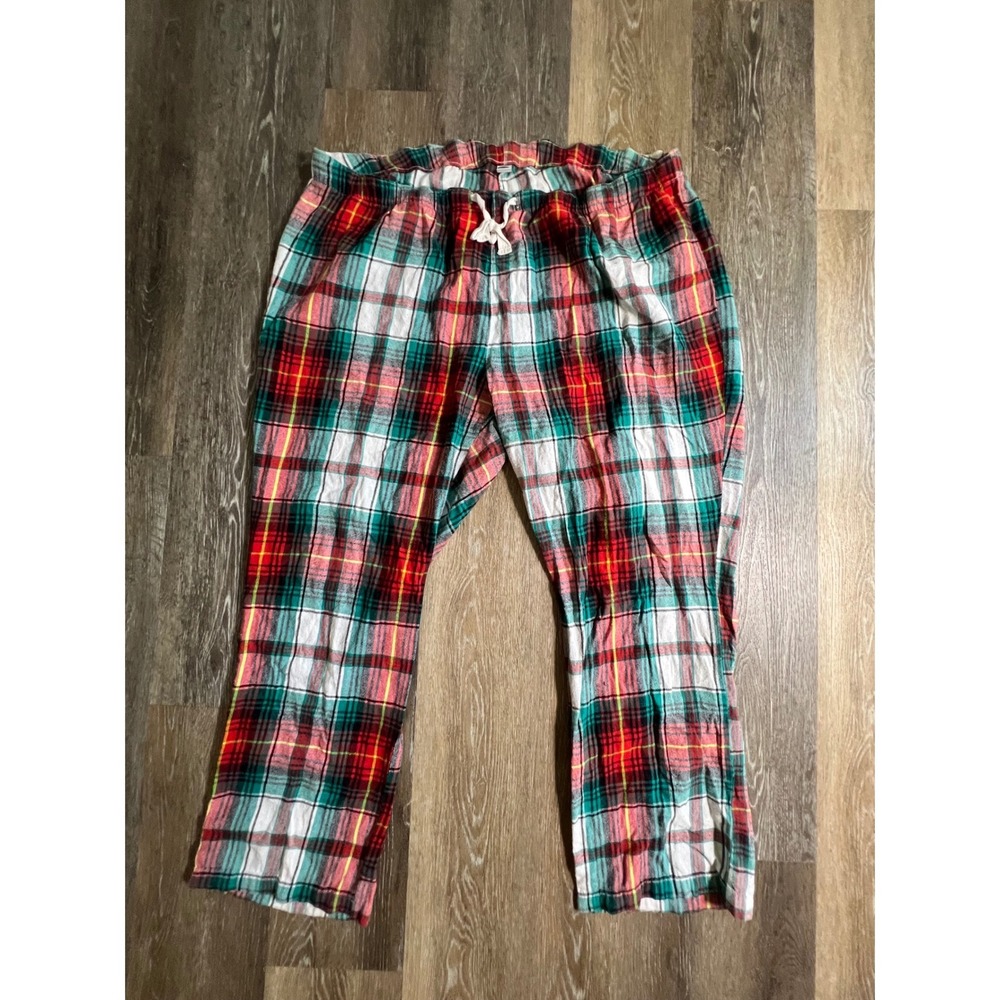 Old Navy‎ Pajama Pants XXL Red Green Plaid Flannel Drawstring Lounge Bottoms